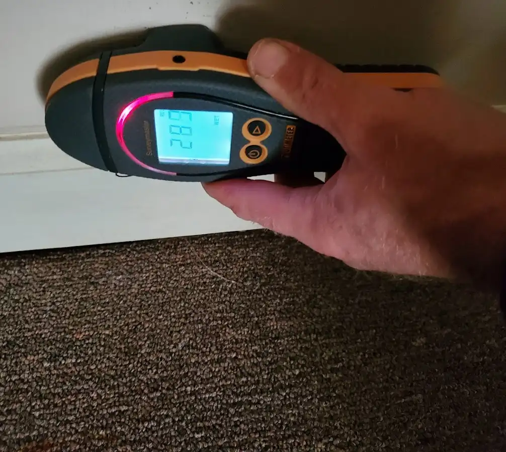 Moisture detection at baseboard during Sewage Cleanup & Sanitation in Baxter Village